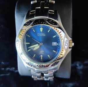 Fossil Blue Dial Silver Watch
